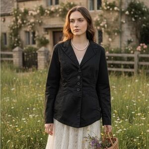 Coldwater Creek Black Blazer Jacket Size 16 Stretch Boho Whimsigoth Cottage‎